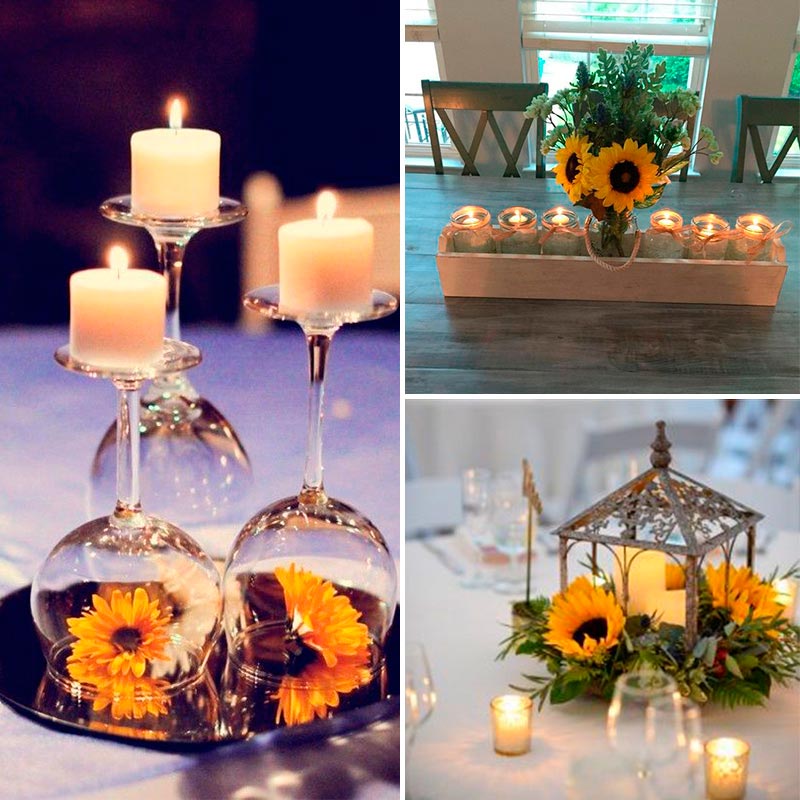 Perímetro Latón tenga en cuenta Centros de mesa con girasoles - Flor de escudo para decorar en tu boda