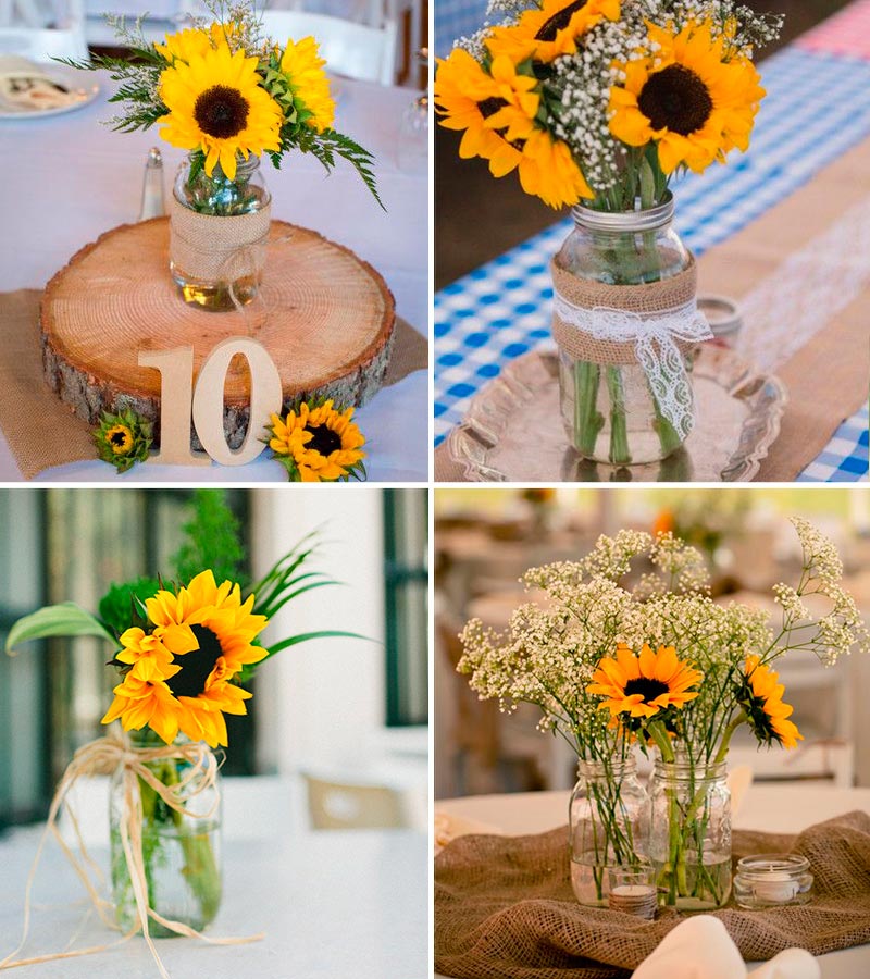 Centros de mesa con girasoles - Flor de escudo para decorar en tu boda