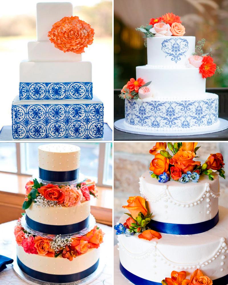 Decoración azul marino y naranja para bodas. Imagen 4