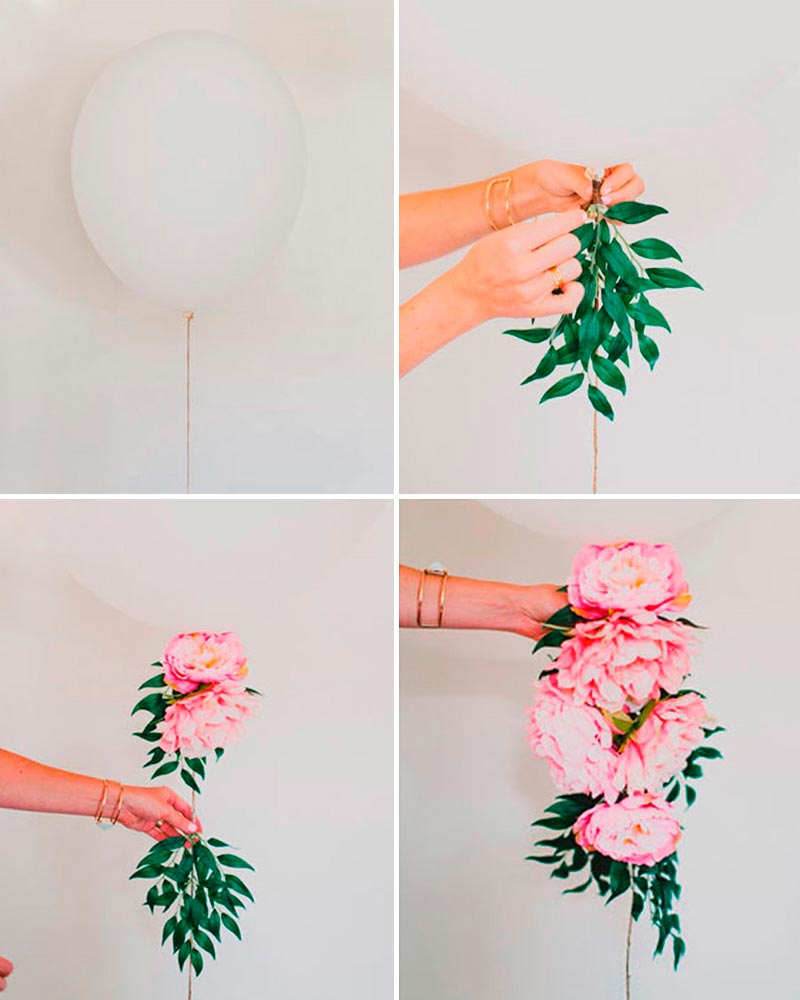Decoración para tu boda - Bellos globos de helio con guirnaldas florales