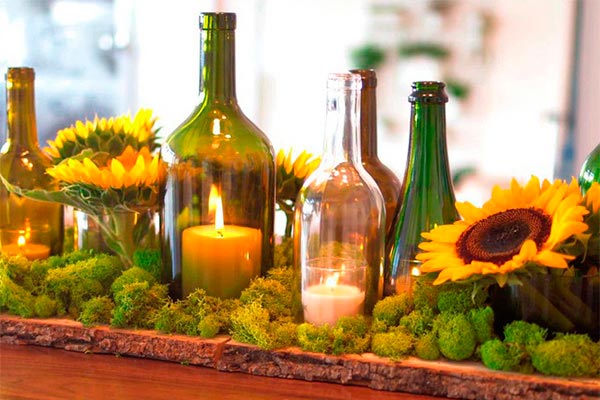 Ideas para decorar con botellas de vino Exóticos centros de mesas con botellas de vino